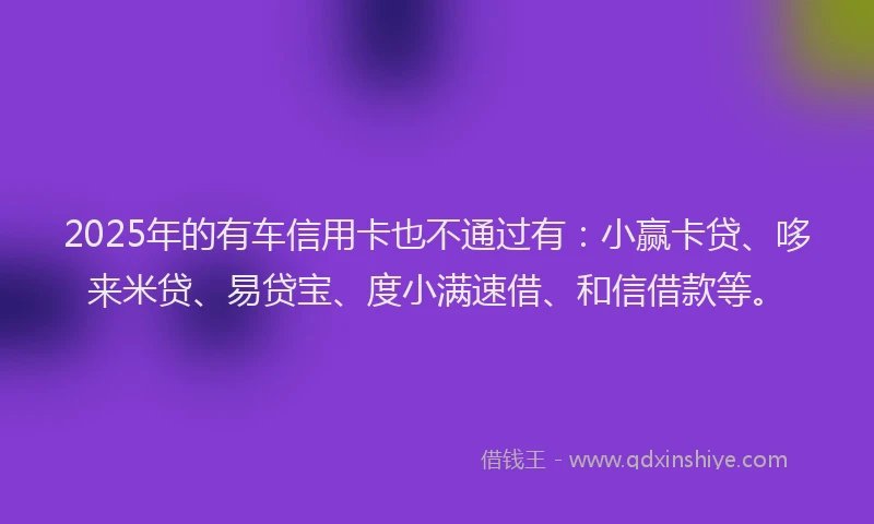2025年的有车信用卡也不通过有：小赢卡贷、哆来米贷、易贷宝、度小满速借、和信借款等。