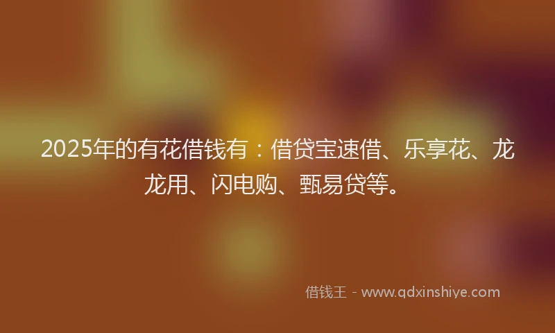 2025年的有花借钱有：借贷宝速借、乐享花、龙龙用、闪电购、甄易贷等。