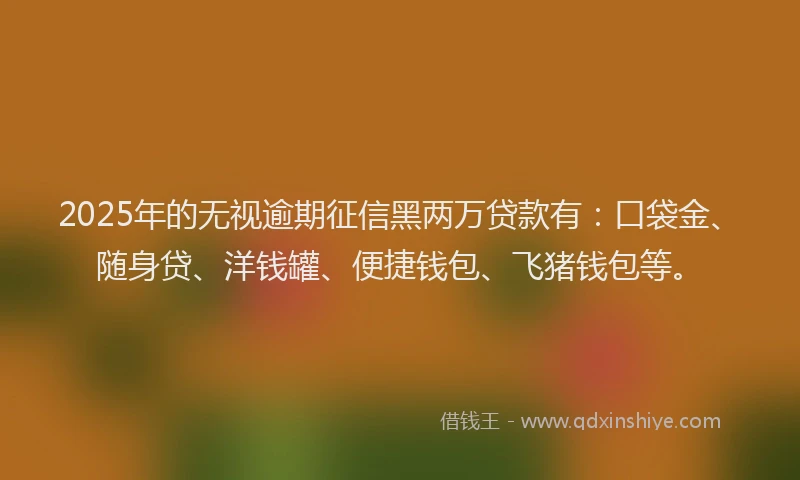 2025年的无视逾期征信黑两万贷款有：口袋金、随身贷、洋钱罐、便捷钱包、飞猪钱包等。