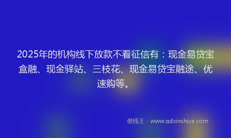 2025年的机构线下放款不看征信有：现金易贷宝盒融、现金驿站、三枝花、现金易贷宝融途、优速购等。