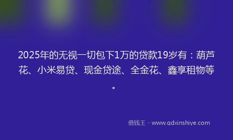 2025年的无视一切包下1万的贷款19岁有：葫芦花、小米易贷、现金贷途、全金花、鑫享租物等。