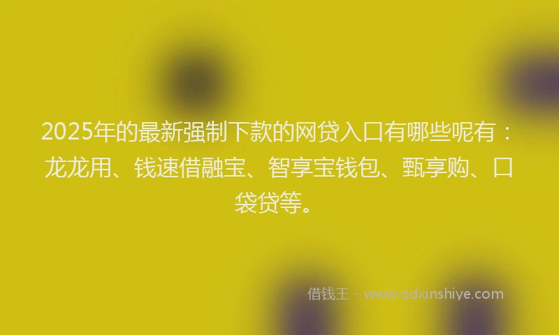 2025年的最新强制下款的网贷入口有哪些呢有：龙龙用、钱速借融宝、智享宝钱包、甄享购、口袋贷等。