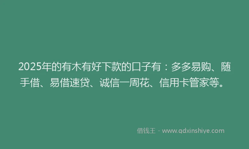 2025年的有木有好下款的口子有：多多易购、随手借、易借速贷、诚信一周花、信用卡管家等。