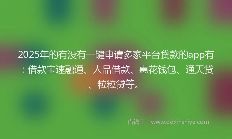 2025年的有没有一键申请多家平台贷款的app有：借款宝速融通、人品借款、惠花钱包、通天贷、粒粒贷等。
