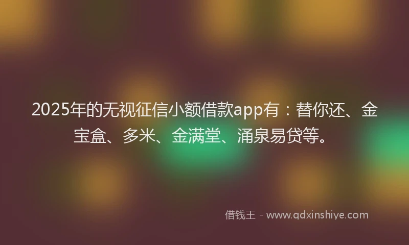 2025年的无视征信小额借款app有：替你还、金宝盒、多米、金满堂、涌泉易贷等。