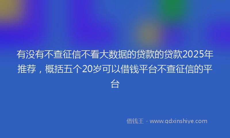 有没有不查征信不看大数据的贷款的贷款2025年推荐，概括五个20岁可以借钱平台不查征信的平台