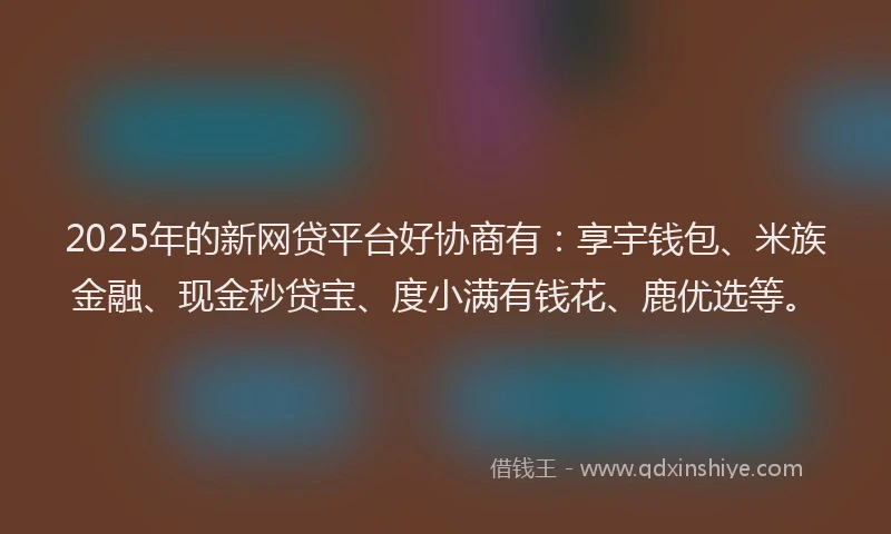2025年的新网贷平台好协商有：享宇钱包、米族金融、现金秒贷宝、度小满有钱花、鹿优选等。
