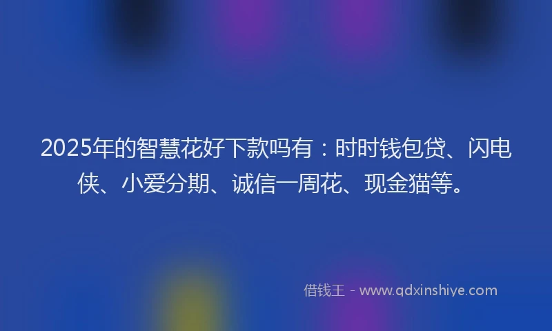 2025年的智慧花好下款吗有：时时钱包贷、闪电侠、小爱分期、诚信一周花、现金猫等。