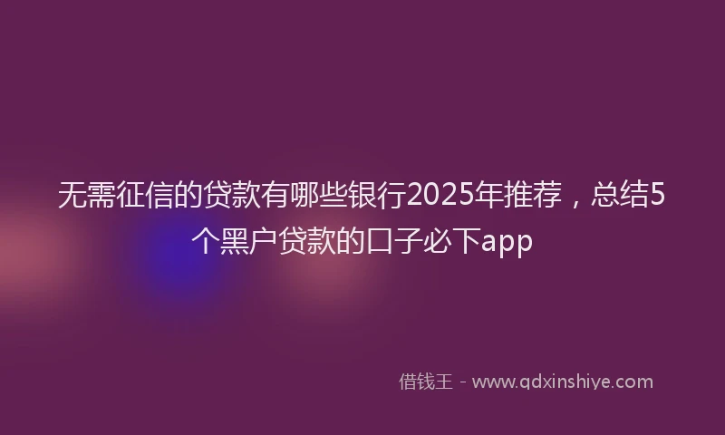 无需征信的贷款有哪些银行2025年推荐，总结5个黑户贷款的口子必下app