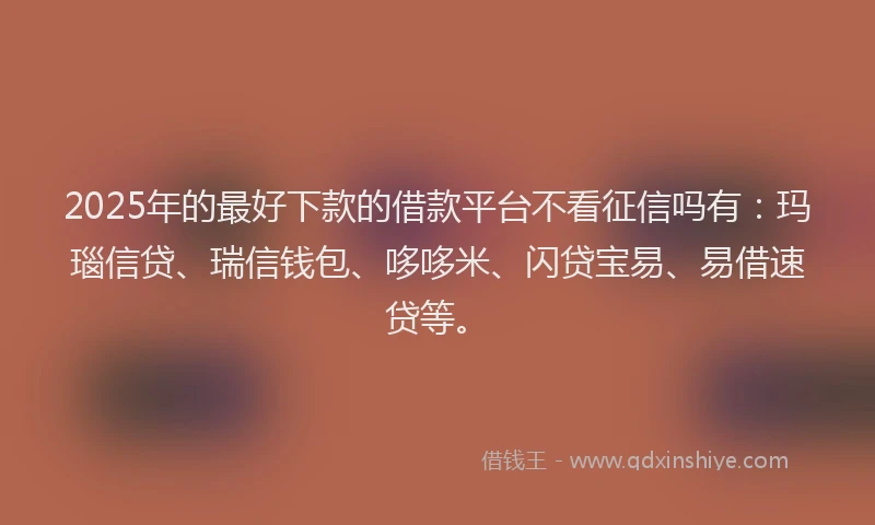 2025年的最好下款的借款平台不看征信吗有：玛瑙信贷、瑞信钱包、哆哆米、闪贷宝易、易借速贷等。