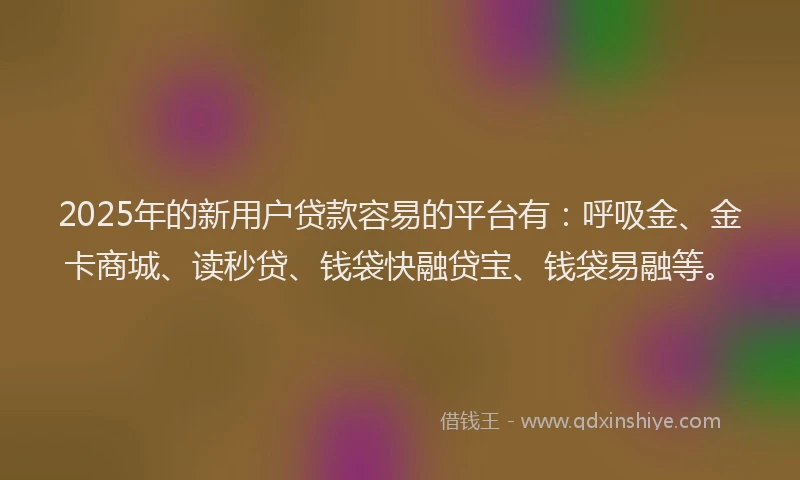 2025年的新用户贷款容易的平台有：呼吸金、金卡商城、读秒贷、钱袋快融贷宝、钱袋易融等。