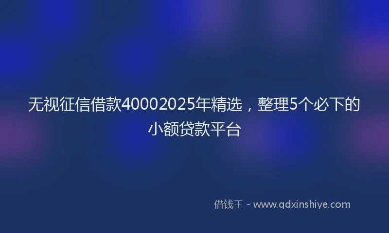 无视征信借款40002025年精选，整理5个必下的小额贷款平台
