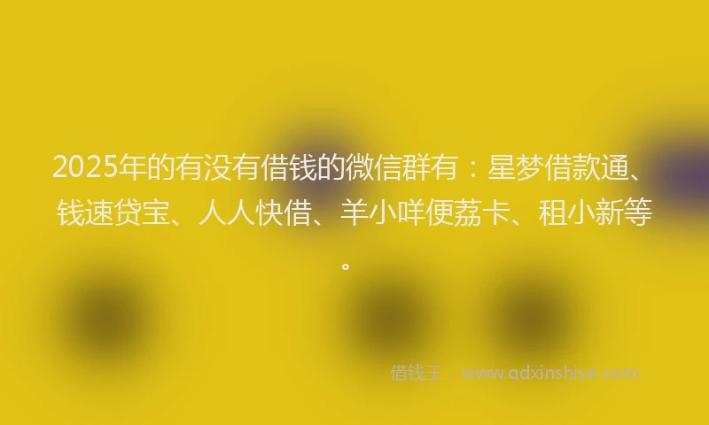 2025年的有没有借钱的微信群有：星梦借款通、钱速贷宝、人人快借、羊小咩便荔卡、租小新等。