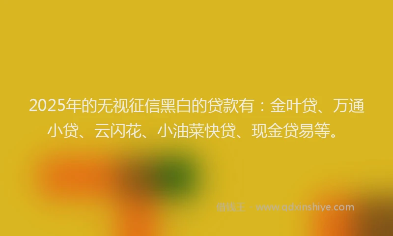 2025年的无视征信黑白的贷款有：金叶贷、万通小贷、云闪花、小油菜快贷、现金贷易等。