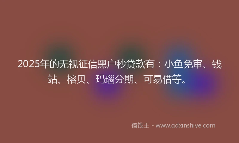 2025年的无视征信黑户秒贷款有：小鱼免审、钱站、榕贝、玛瑙分期、可易借等。
