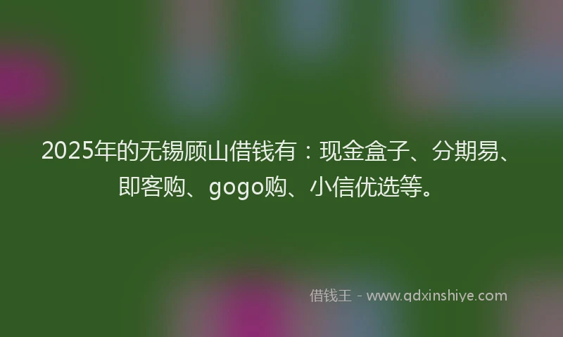 2025年的无锡顾山借钱有：现金盒子、分期易、即客购、gogo购、小信优选等。