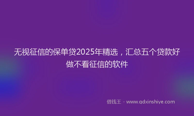 无视征信的保单贷2025年精选，汇总五个贷款好做不看征信的软件