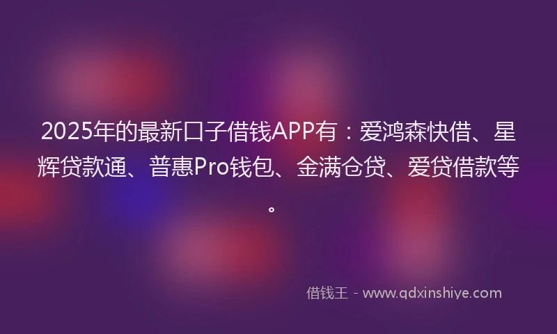 2025年的最新口子借钱APP有：爱鸿森快借、星辉贷款通、普惠Pro钱包、金满仓贷、爱贷借款等。