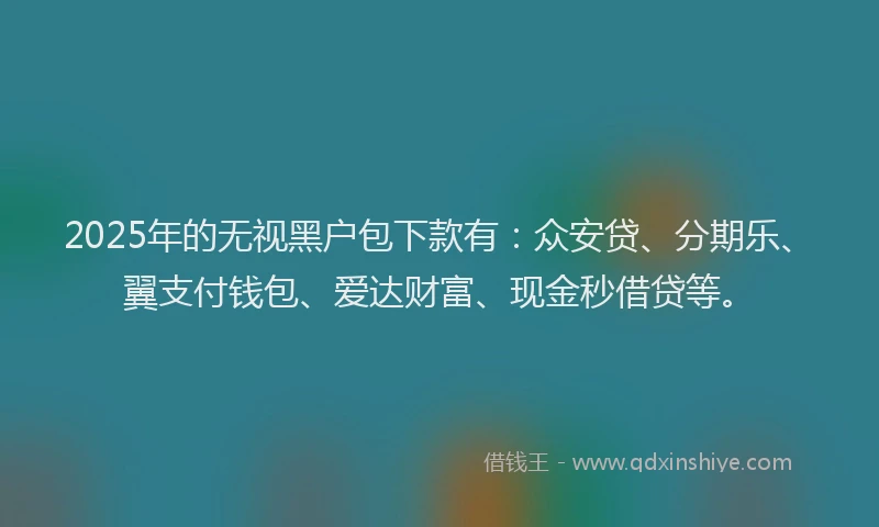 2025年的无视黑户包下款有：众安贷、分期乐、翼支付钱包、爱达财富、现金秒借贷等。