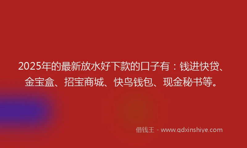2025年的最新放水好下款的口子有：钱进快贷、金宝盒、招宝商城、快鸟钱包、现金秘书等。