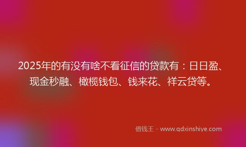 2025年的有没有啥不看征信的贷款有：日日盈、现金秒融、橄榄钱包、钱来花、祥云贷等。