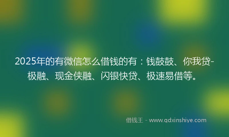 2025年的有微信怎么借钱的有：钱鼓鼓、你我贷-极融、现金侠融、闪银快贷、极速易借等。