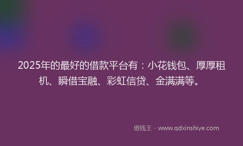 2025年的最好的借款平台有：小花钱包、厚厚租机、瞬借宝融、彩虹信贷、金满满等。