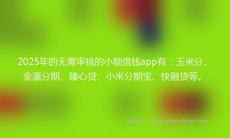 2025年的无需审核的小额借钱app有：玉米分、金瀛分期、臻心贷、小米分期宝、快融贷等。