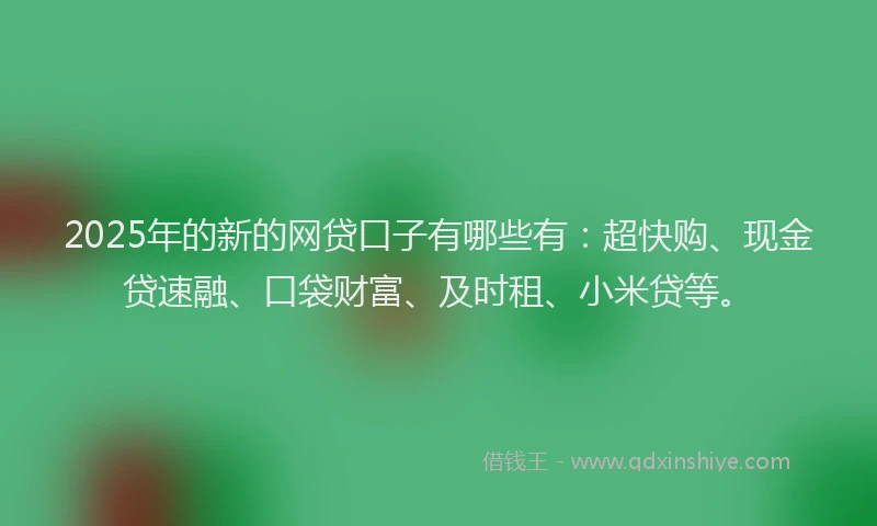 2025年的新的网贷口子有哪些有：超快购、现金贷速融、口袋财富、及时租、小米贷等。
