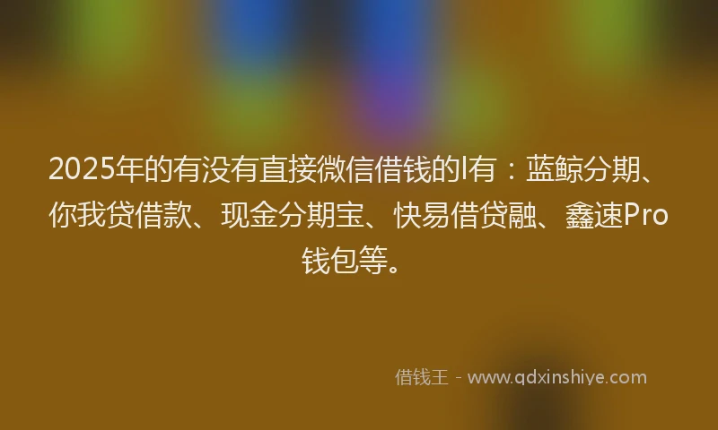 2025年的有没有直接微信借钱的l有：蓝鲸分期、你我贷借款、现金分期宝、快易借贷融、鑫速Pro钱包等。