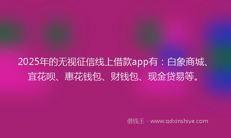 2025年的无视征信线上借款app有：白象商城、宜花呗、惠花钱包、财钱包、现金贷易等。