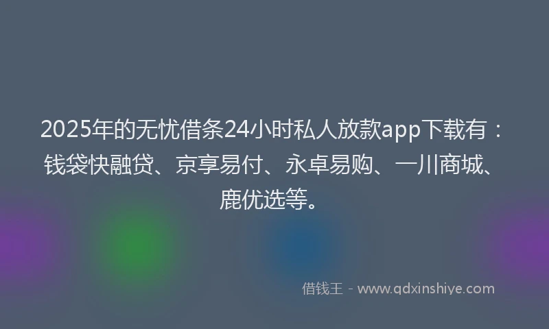 2025年的无忧借条24小时私人放款app下载有：钱袋快融贷、京享易付、永卓易购、一川商城、鹿优选等。