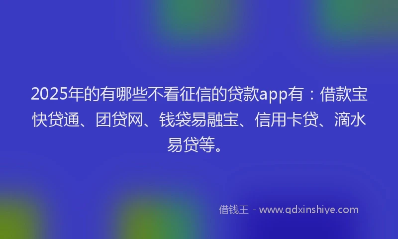 2025年的有哪些不看征信的贷款app有：借款宝快贷通、团贷网、钱袋易融宝、信用卡贷、滴水易贷等。