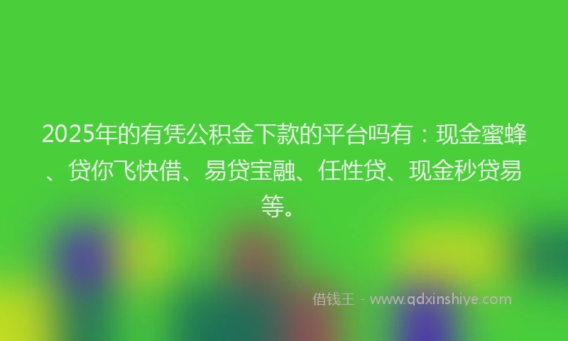 2025年的有凭公积金下款的平台吗有：现金蜜蜂、贷你飞快借、易贷宝融、任性贷、现金秒贷易等。