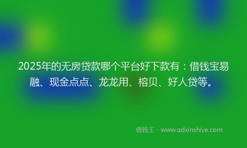 2025年的无房贷款哪个平台好下款有：借钱宝易融、现金点点、龙龙用、榕贝、好人贷等。