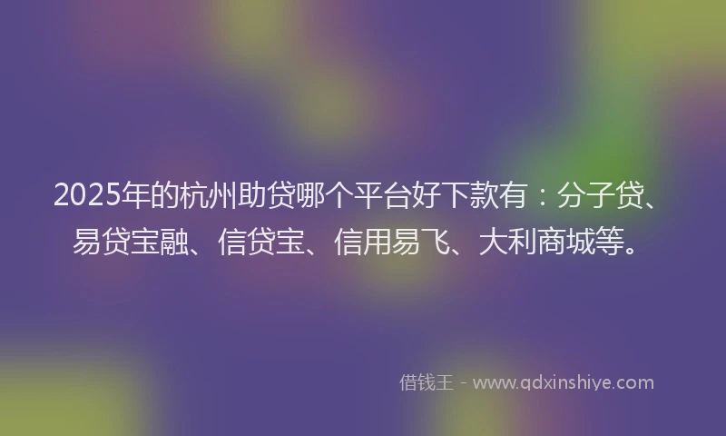 2025年的杭州助贷哪个平台好下款有：分子贷、易贷宝融、信贷宝、信用易飞、大利商城等。