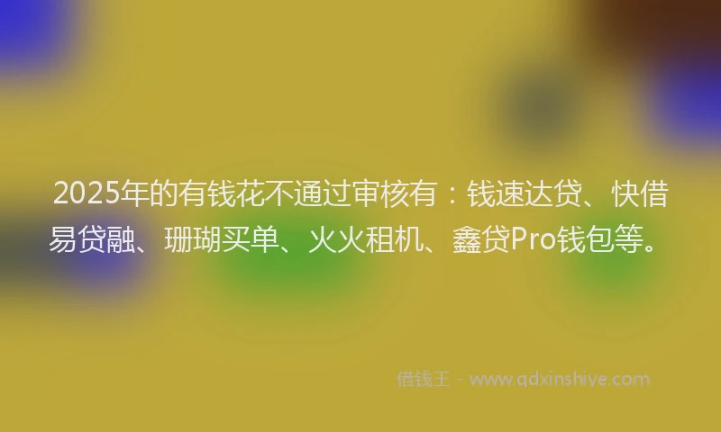 2025年的有钱花不通过审核有：钱速达贷、快借易贷融、珊瑚买单、火火租机、鑫贷Pro钱包等。