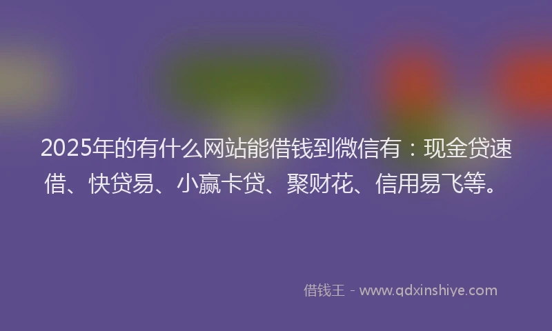 2025年的有什么网站能借钱到微信有：现金贷速借、快贷易、小赢卡贷、聚财花、信用易飞等。