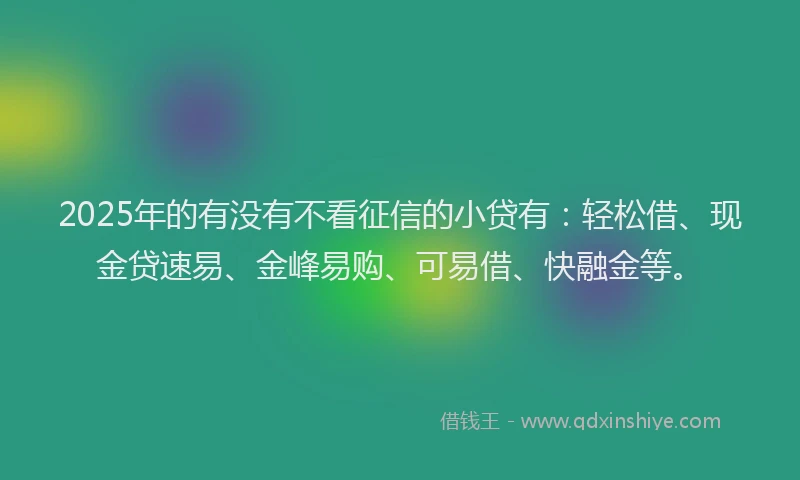 2025年的有没有不看征信的小贷有：轻松借、现金贷速易、金峰易购、可易借、快融金等。