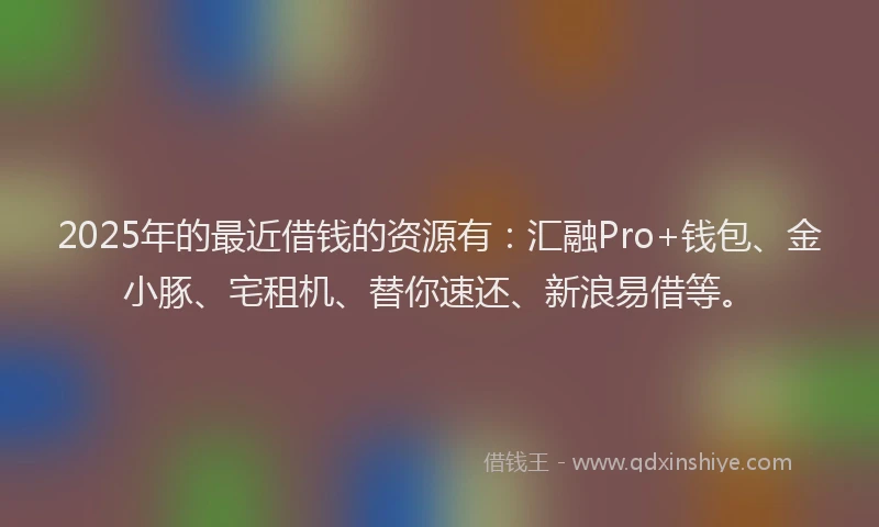 2025年的最近借钱的资源有：汇融Pro+钱包、金小豚、宅租机、替你速还、新浪易借等。