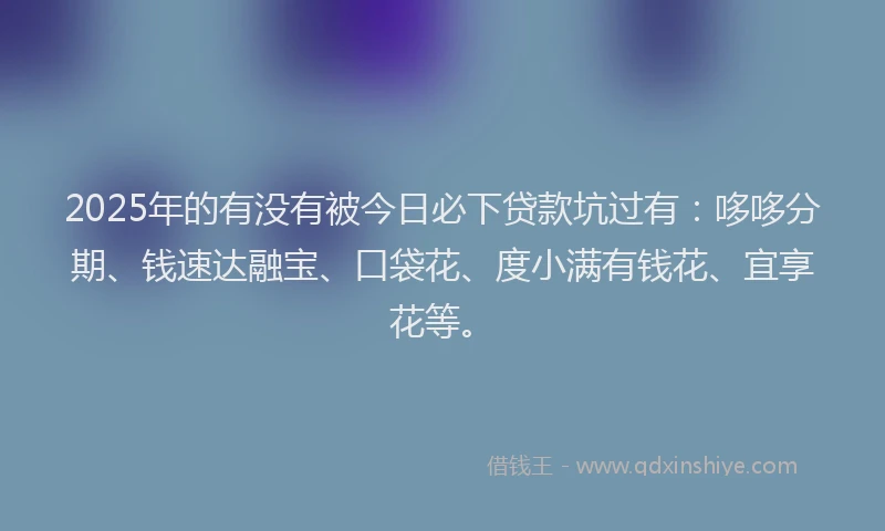 2025年的有没有被今日必下贷款坑过有：哆哆分期、钱速达融宝、口袋花、度小满有钱花、宜享花等。