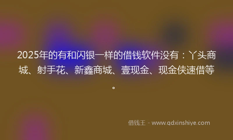 2025年的有和闪银一样的借钱软件没有：丫头商城、射手花、新鑫商城、壹现金、现金侠速借等。