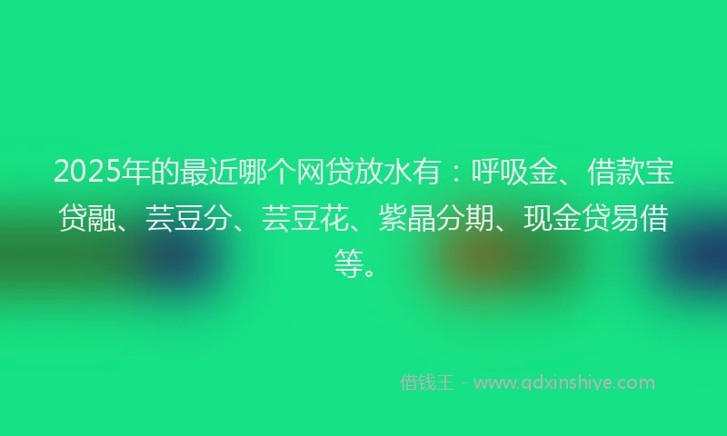2025年的最近哪个网贷放水有：呼吸金、借款宝贷融、芸豆分、芸豆花、紫晶分期、现金贷易借等。