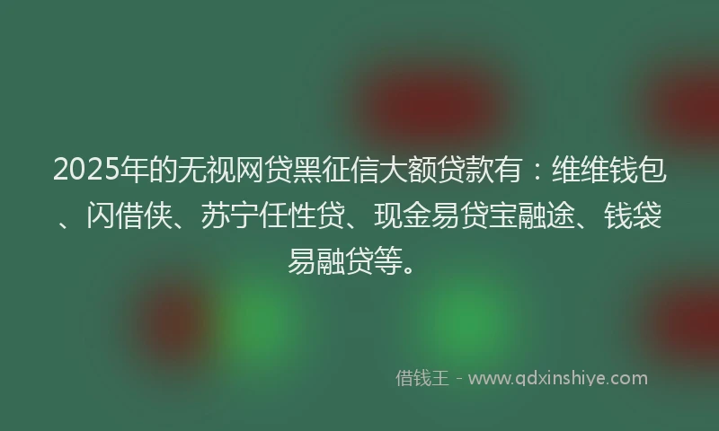 2025年的无视网贷黑征信大额贷款有：维维钱包、闪借侠、苏宁任性贷、现金易贷宝融途、钱袋易融贷等。