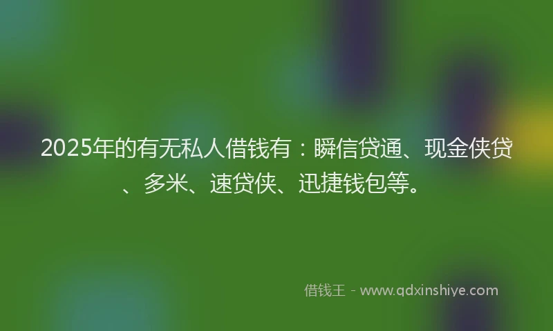 2025年的有无私人借钱有：瞬信贷通、现金侠贷、多米、速贷侠、迅捷钱包等。