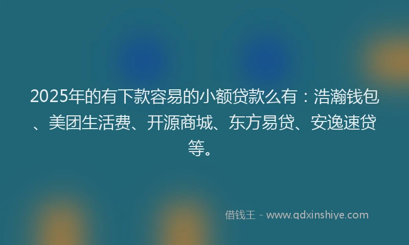 2025年的有下款容易的小额贷款么有：浩瀚钱包、美团生活费、开源商城、东方易贷、安逸速贷等。