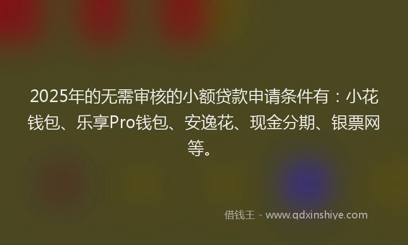 2025年的无需审核的小额贷款申请条件有：小花钱包、乐享Pro钱包、安逸花、现金分期、银票网等。