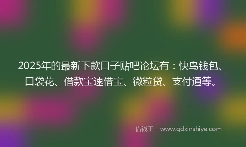 2025年的最新下款口子贴吧论坛有：快鸟钱包、口袋花、借款宝速借宝、微粒贷、支付通等。