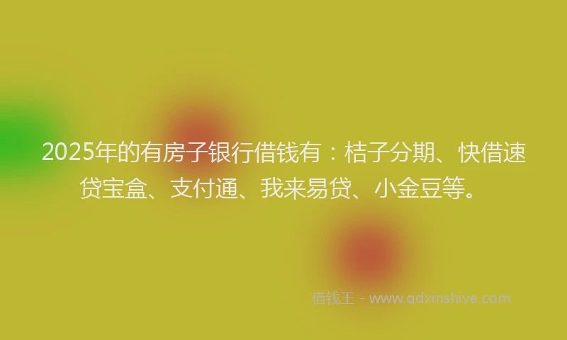 2025年的有房子银行借钱有：桔子分期、快借速贷宝盒、支付通、我来易贷、小金豆等。