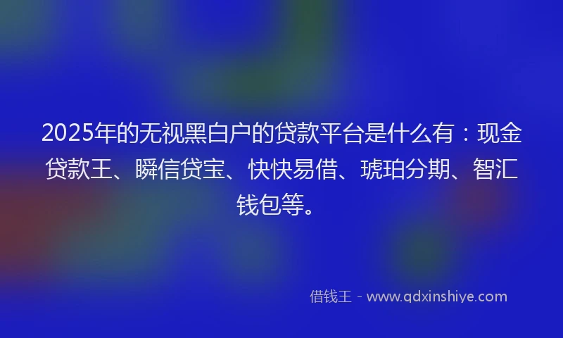 2025年的无视黑白户的贷款平台是什么有：现金贷款王、瞬信贷宝、快快易借、琥珀分期、智汇钱包等。